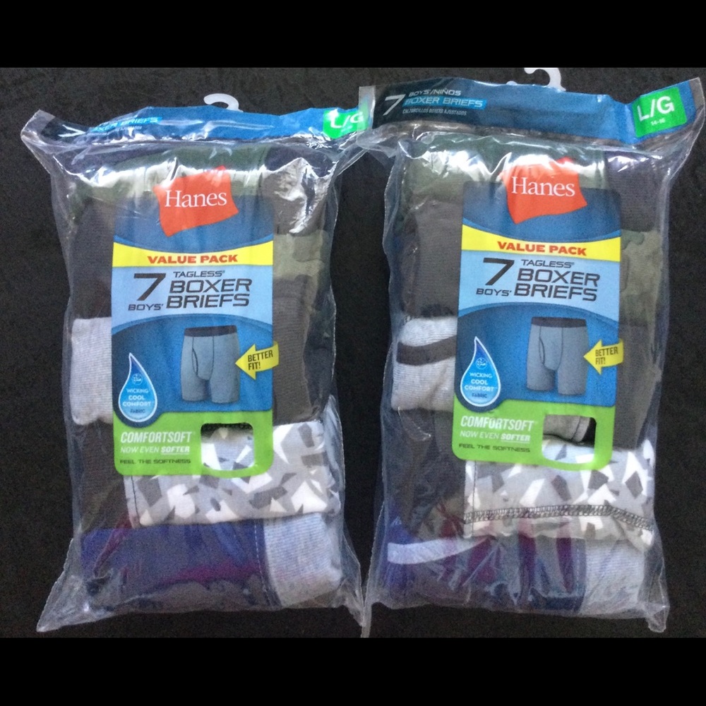 2 packs of Boys' Hanes ComfortSoft Boxer Brief, 7-Pack SIZE L (14-16)